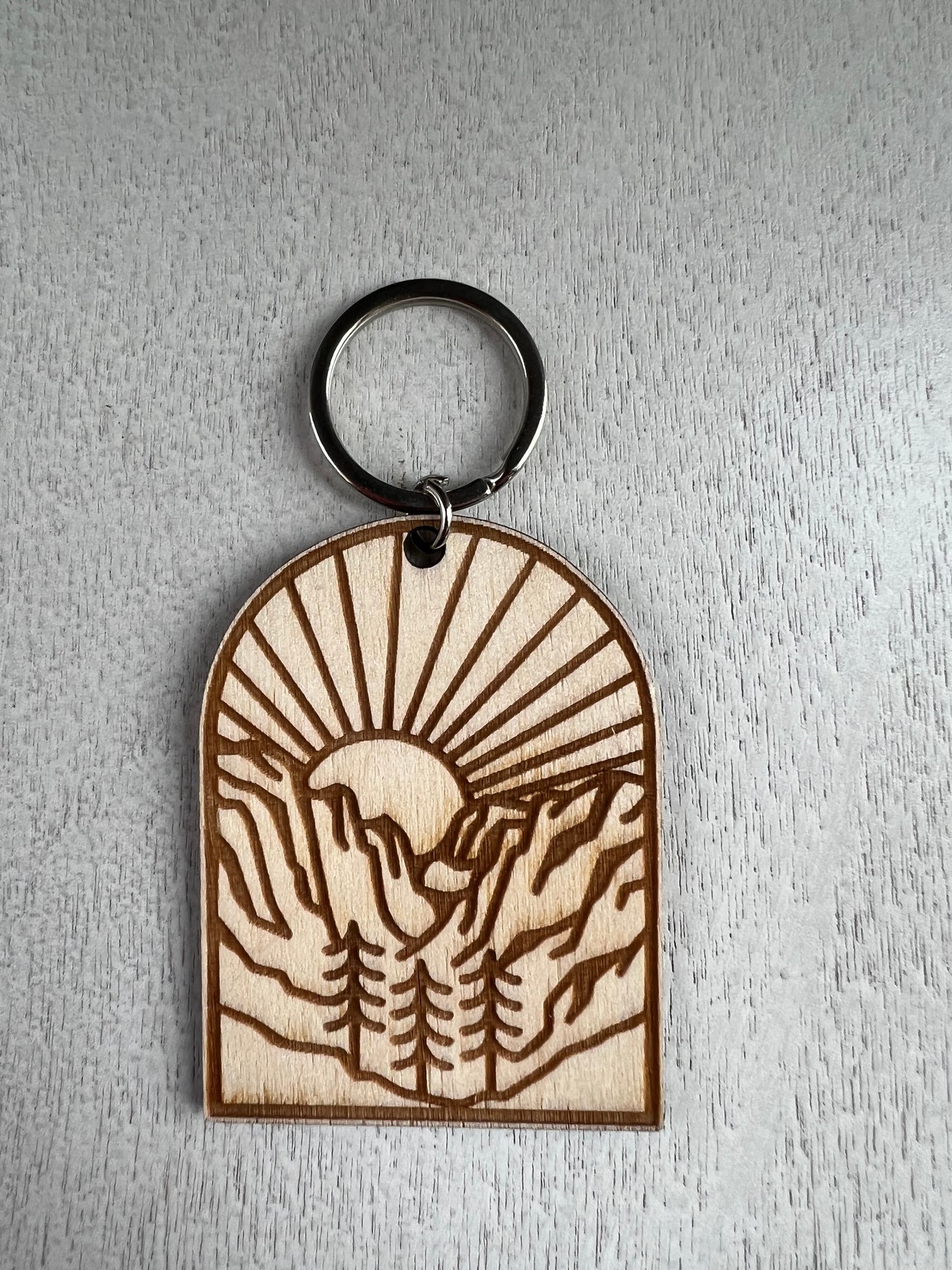 Outdoors Arch Engraved Wood Keychain