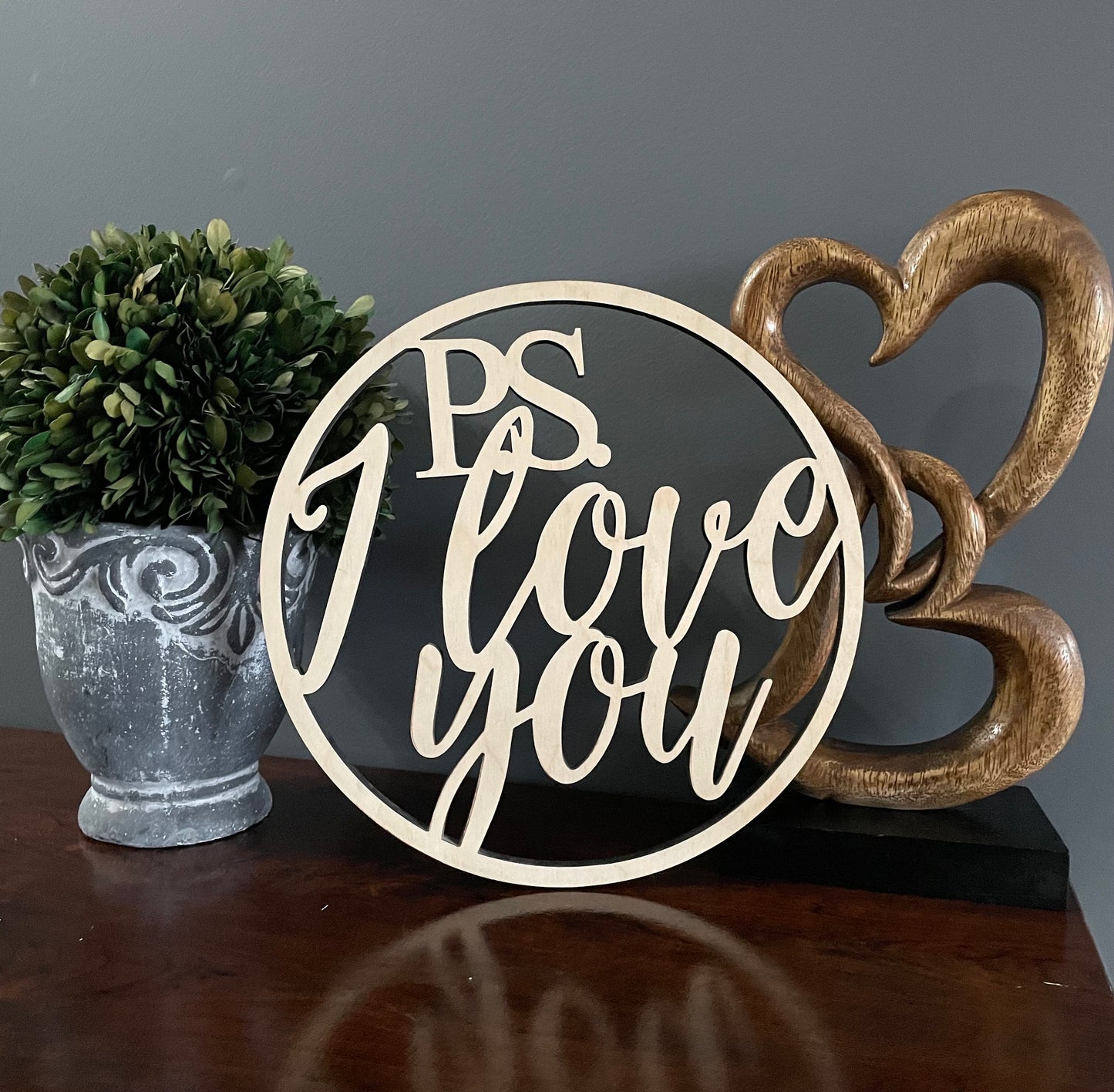 PS I love You Wood Round Wood Cut Wall Art