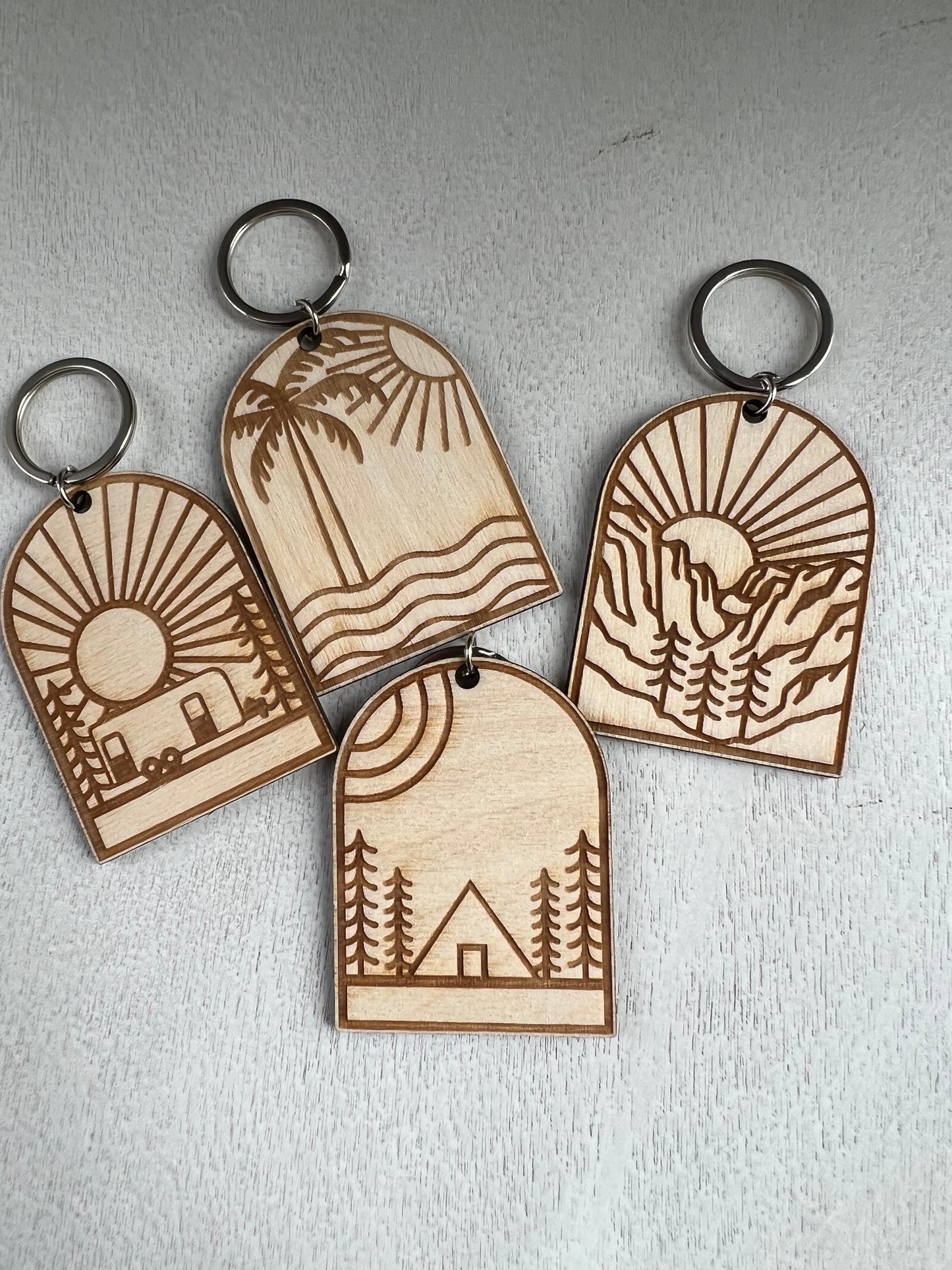 Outdoors Arch Engraved Wood Keychain
