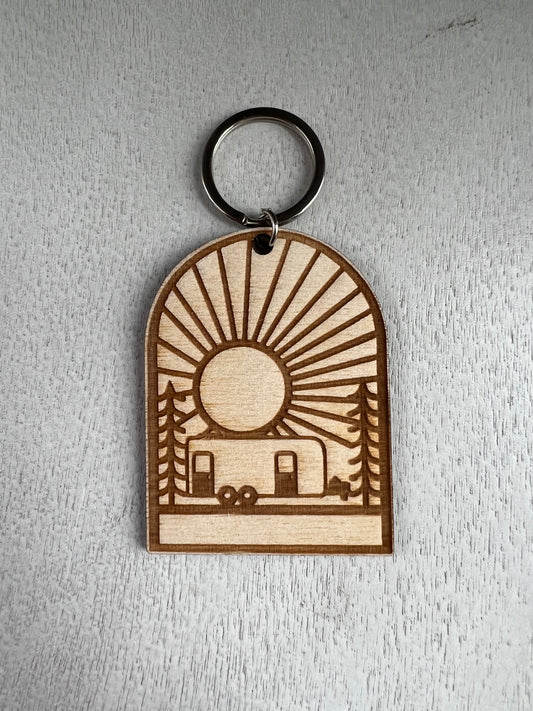 Outdoors Arch Engraved Wood Keychain