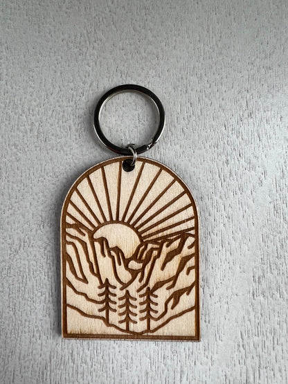 Outdoors Arch Engraved Wood Keychain