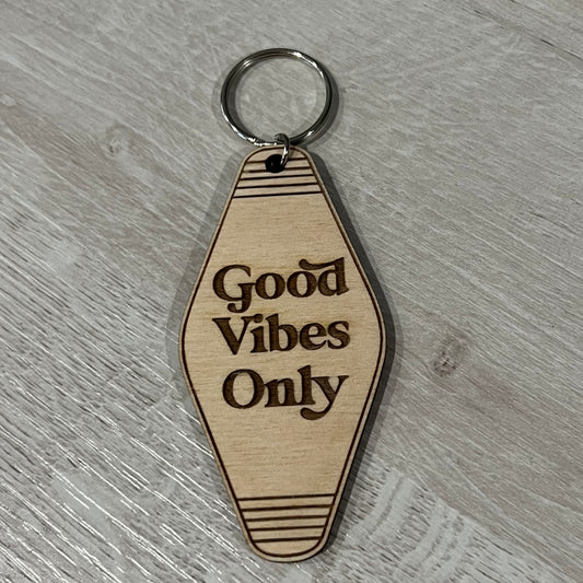 Boho Style Word Hotel Wood Engraved Keychain