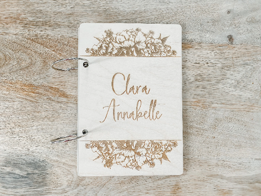 Custom Name Floral Border Wood Card Keeper
