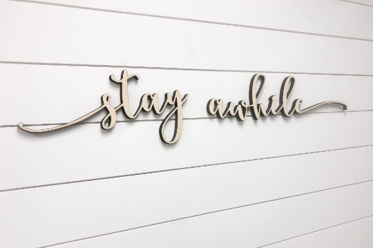 Stay Awhile Word Wood Cut Wall Art