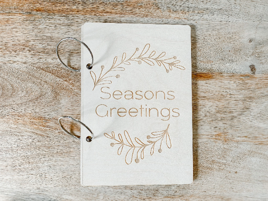Seasons Greetings Laurel Wood Card Keeper