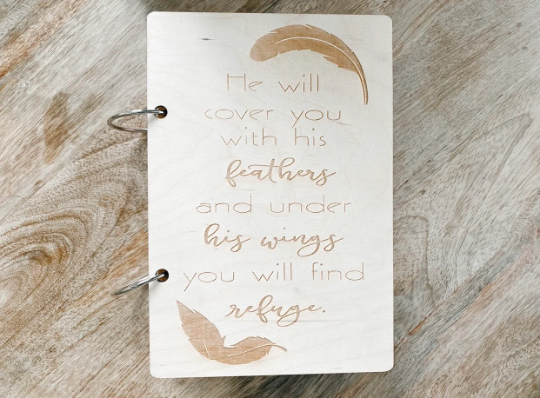 He Will Cover You With His Feathers Wooden Card Keeper