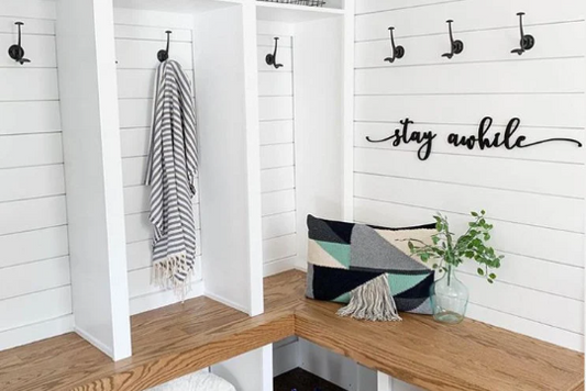 Stay Awhile Word Wood Cut Wall Art