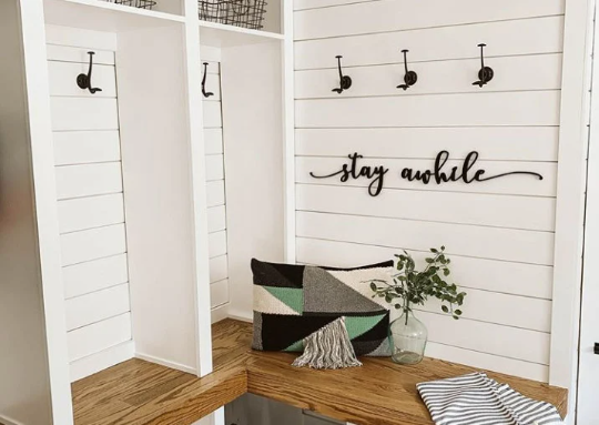 Stay Awhile Word Wood Cut Wall Art