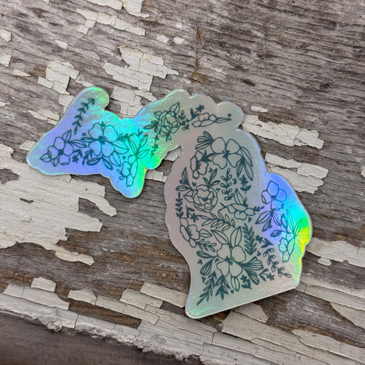 Michigan Holographic Floral Sticker