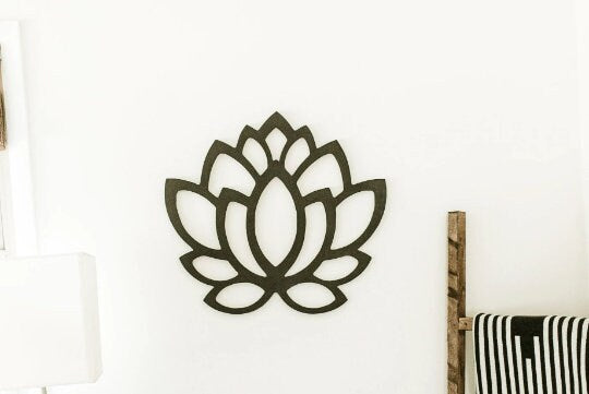 Large Lotus Flower Shape Wood Cut Wall Art
