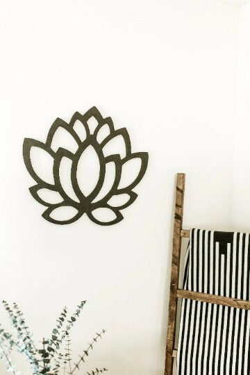 Large Lotus Flower Shape Wood Cut Wall Art